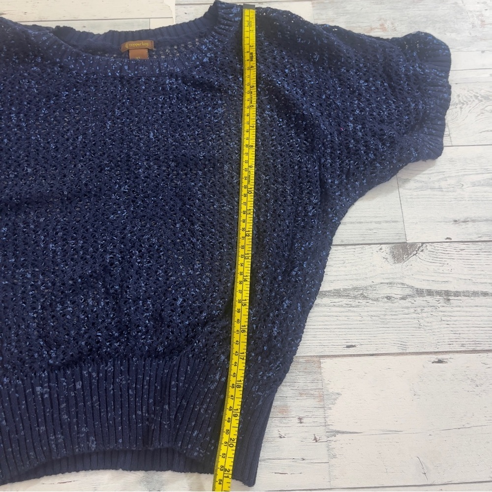 Copper Key Two Tone Blue Loose Knit Short Sleeve Sweater XL (Cami Not Included) - Picture 9 of 9